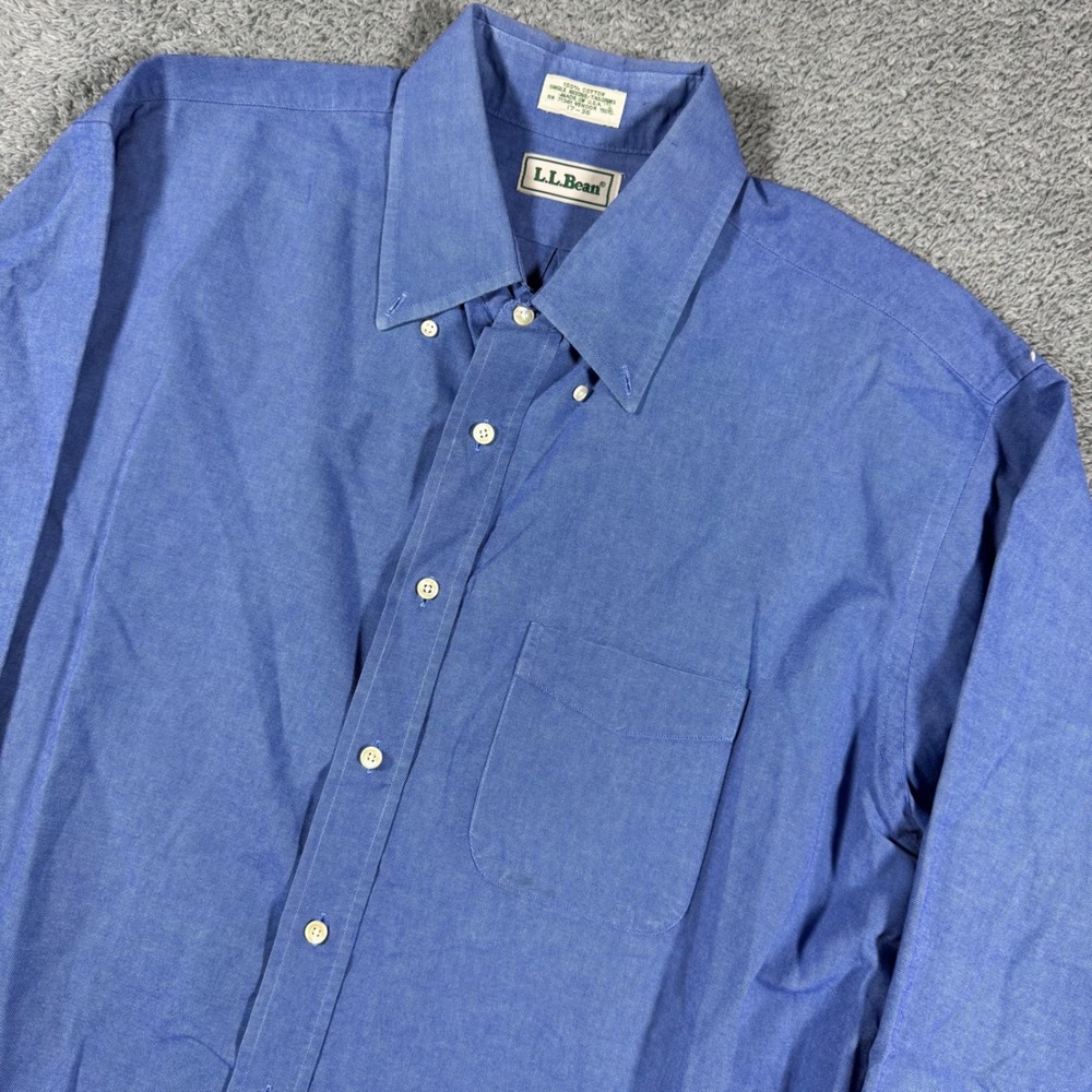 VTG LL Bean Oxford OCBD Button Down Shirt Mens 17-36 Blue Long Sleeve USA Made